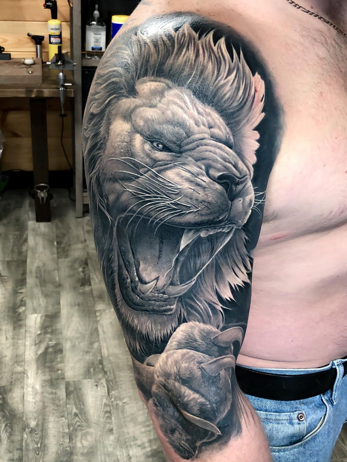 Large Arm Sleeve Tattoo Lion Crown King Rose Waterproof Temporary Tatoo  Sticker Wild Wolf Tiger Men Full Skull Totem Fake Tatto  Fruugo IN